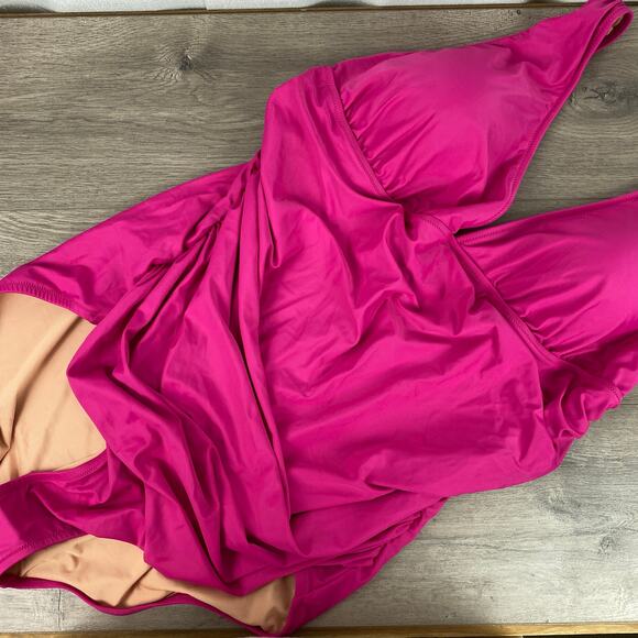J.Crew Magenta Orchid Ruched V Neck One Piece Swimsuit Sz.24W NWT - Picture 4 of 11